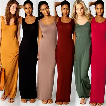 

21 Colors High Waist Dresses Women's Elegant Long Dress Sleeveless Plus Size Fashions Solid Color All Match Feminine Stylish