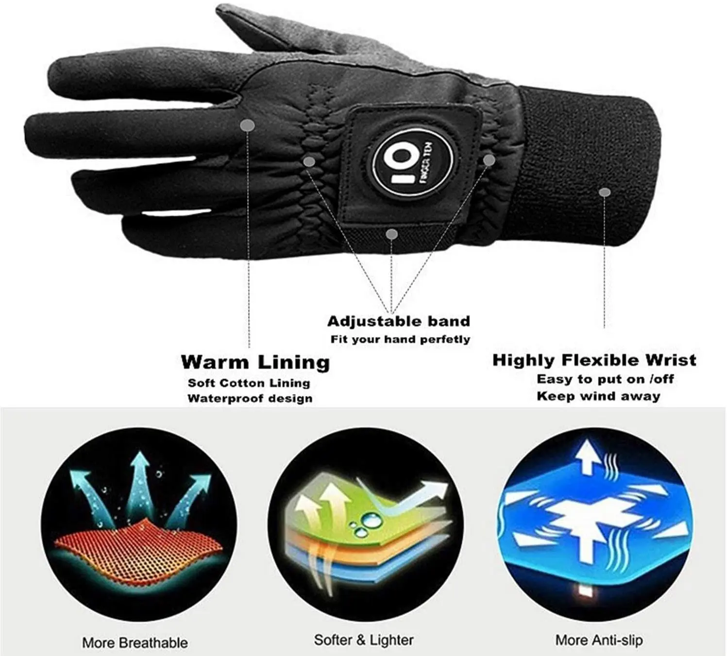 Men Warm Winter Golf Gloves with Ball Marker Windproof Waterproof Breathable Cold Weather Grip Glove Women Black Drop Shipping 4