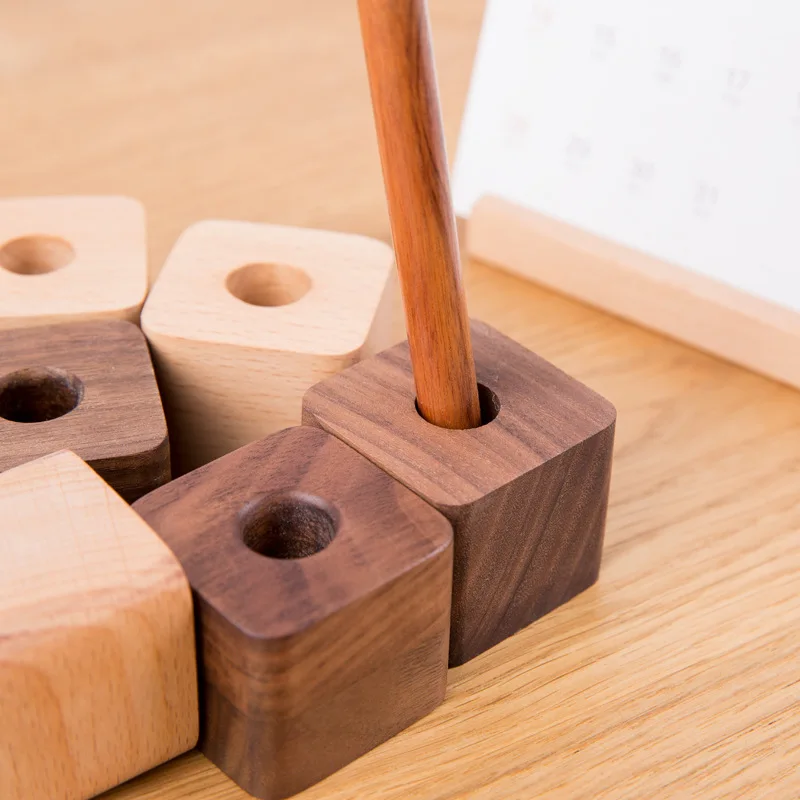 Creative Wooden Pen Holder Office Desktop Storage Ornaments Minimalist Furnishings Office Supplies Multifunction Storage Box