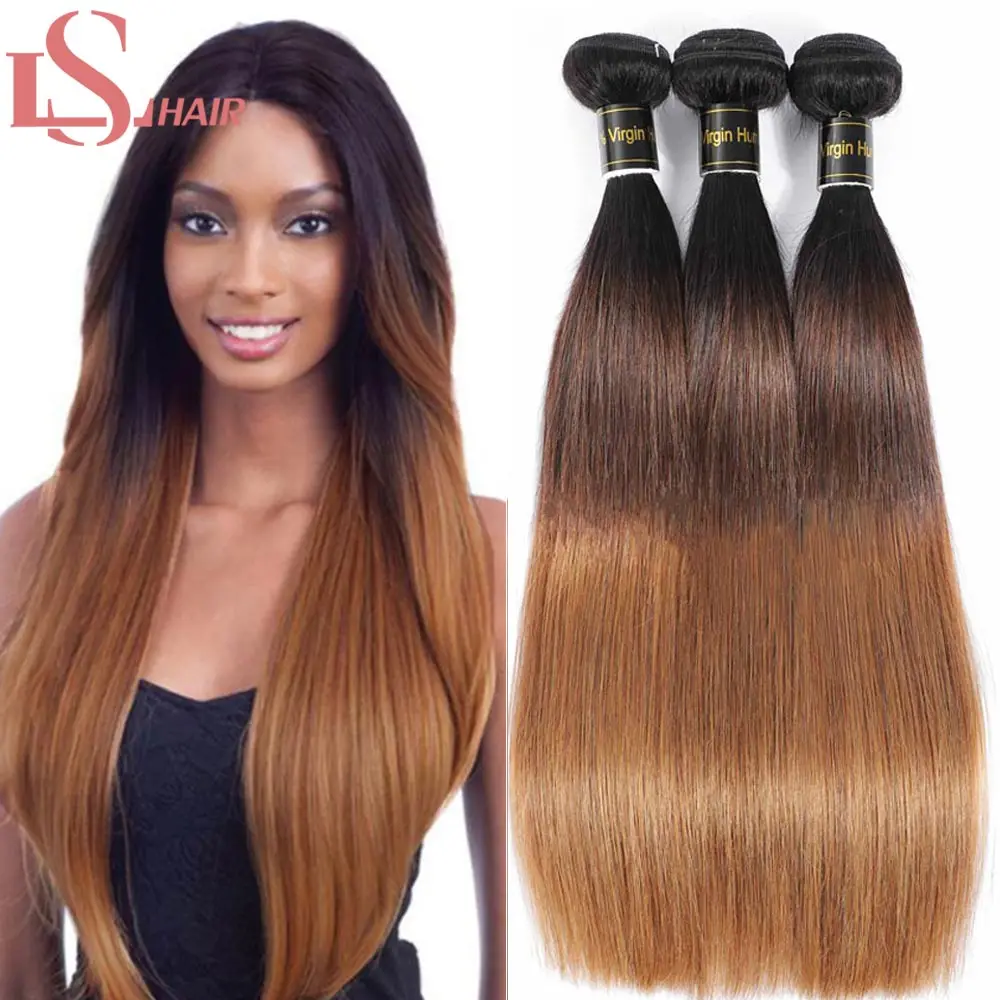 

LS HAIR Ombre Peruvian Straight Hair Bundles 1B/4/30 Human Hair Weaving 1/3/4 Bundles 8-26 Inch Remy Hair Bundles Extension