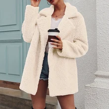 Sfit Женское зимнее повседневное пальто с отворотом из флиса пушистая Искусственная овчина на молнии теплая одежда оверсайз куртка меховая пушистая теплая куртка