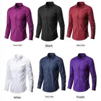 

17 Colors Men's Pure Color Simple Shirt Men's Business Leisure time Shirt high quality Trendy Slim Fit Long Sleeve shirt