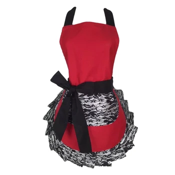 

HOT SALE Retro Sexy Kitchen Cooking Apron, Lace Flirty Apron with Pocket for Women Girls