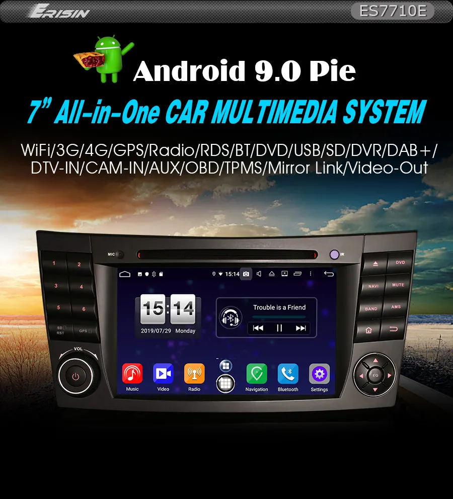 Erisin ES7710E 7 дюймов Android 9,0 Восьмиядерный 4 Гб ram Автомобильный DVD Радио BT для Mercedes Benz E/CLS/G Klasse W211 W219