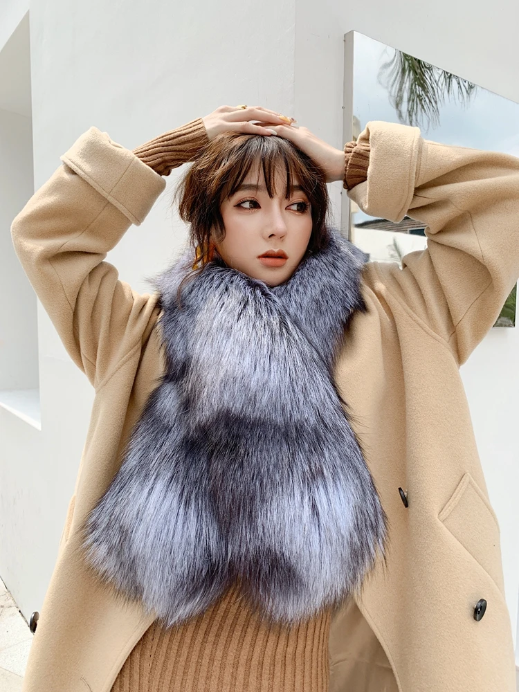 New Winter Women Real Silver Fox Fur Scarf Full Pelt Genuine Red Fox Fur Wraps Long Warm Soft Muffler Drop Shipping