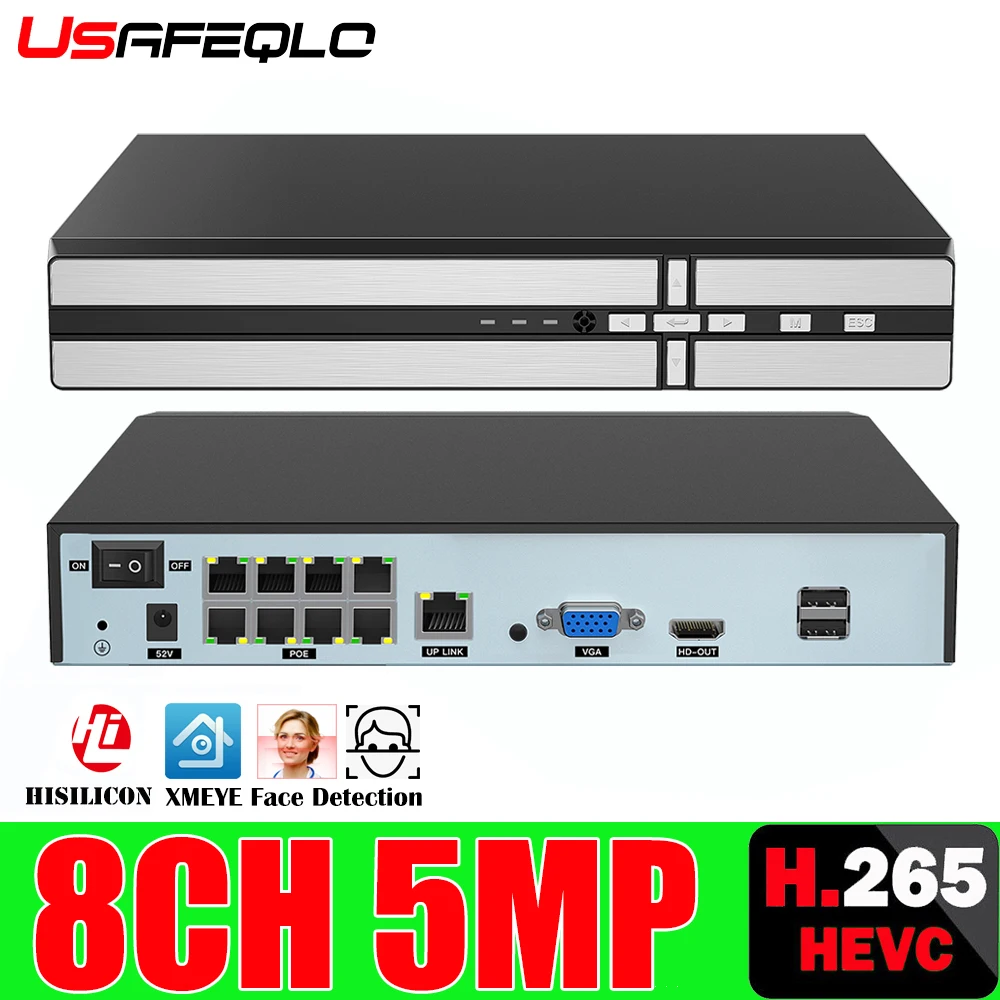Cámara IP de seguridad para el hogar, sistema de videovigilancia CCTV P2P, ONVIF, 5MP2MP, detección facial, H.265, 4/8 canales, NVR POE