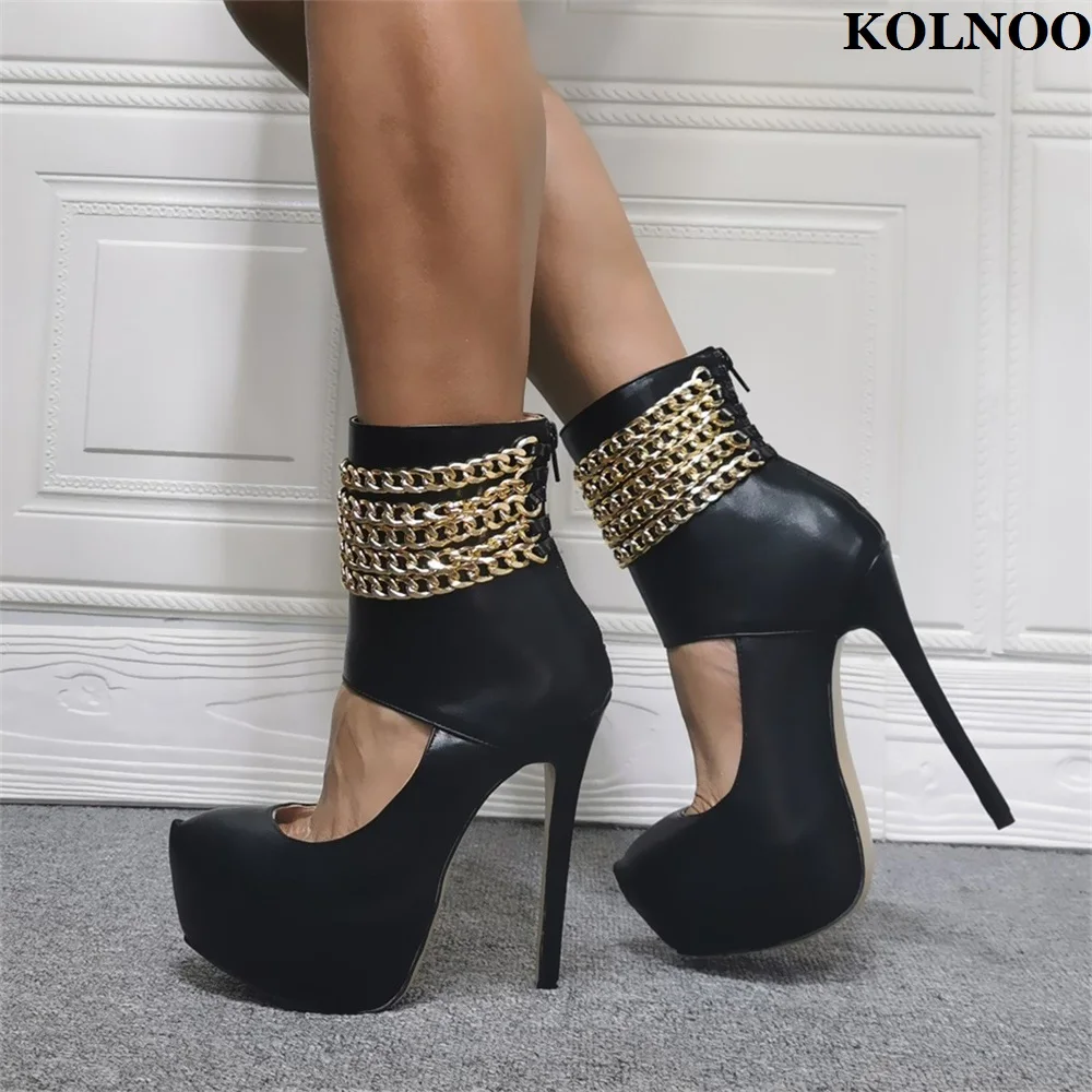 

Kolnoo New Classic Handmade Ladies High Heels Pumps Chains Sexy Platform Real Photo Evening Party Fashion Dress Black Prom Shoes