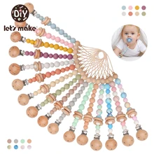 Let's Make – anneau de dentition en bois de hêtre pour bébé, 1 pièce, sucette en Silicone pour apaiser le mamelon, Clip de sucette chaîne Mobile