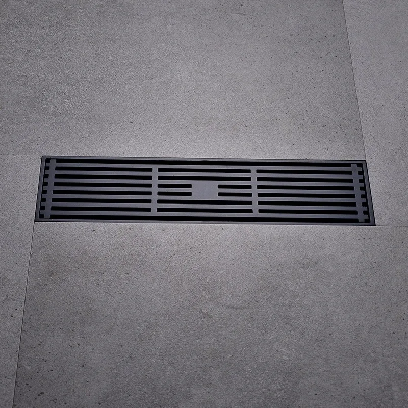 Black Brass Bathroom shower room floor drain 300*80mm High Quality Floor drain Rectangle Drainer Fast drainage Prevent odor