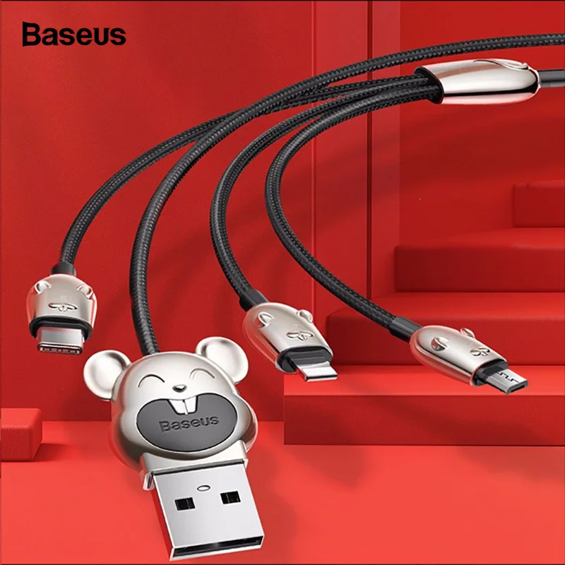 Baseus 3 в 1 USB кабель для iPhone 11 Pro Max Xs X Xr Micro USB кабель для мобильного телефона освещение Зарядное устройство usb type C type-c кабель