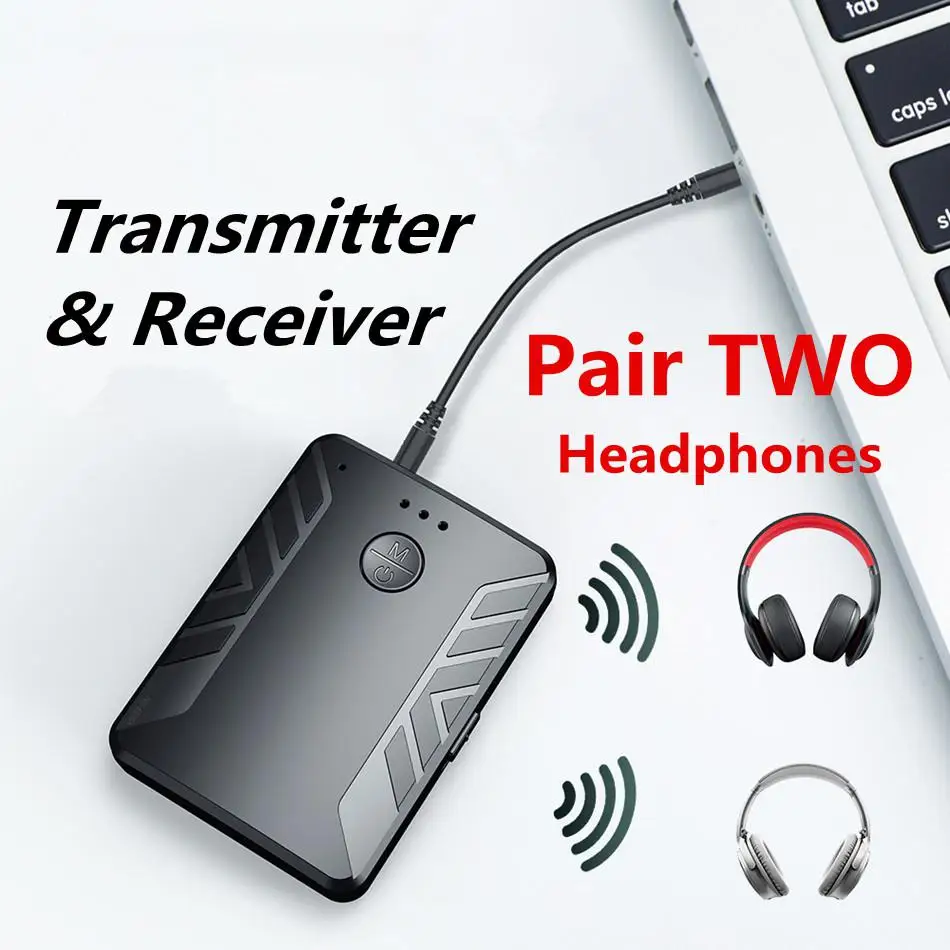 HobbyLane Bluetooth 5 0 Audio Transmitter Receiver Pair with Two Headphones 3 5mm AUX RCA Wireless Adapter for TV PC Car Speaker