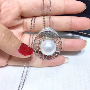 

925 Sterling Silver Pendant Base Settings Component Findings Women's Parts for Oyster Edison Pearl Coral Jade Beads Stones