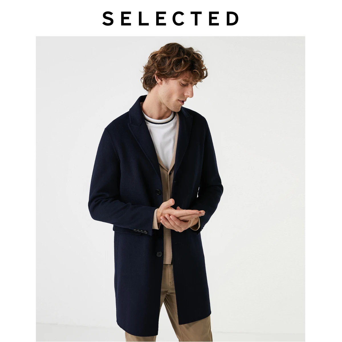 Выбранные Для мужчин из смесовой шерсти пальто средней длины Однотонная одежда куртка Двусторонняя Верхняя одежда S | 419327505