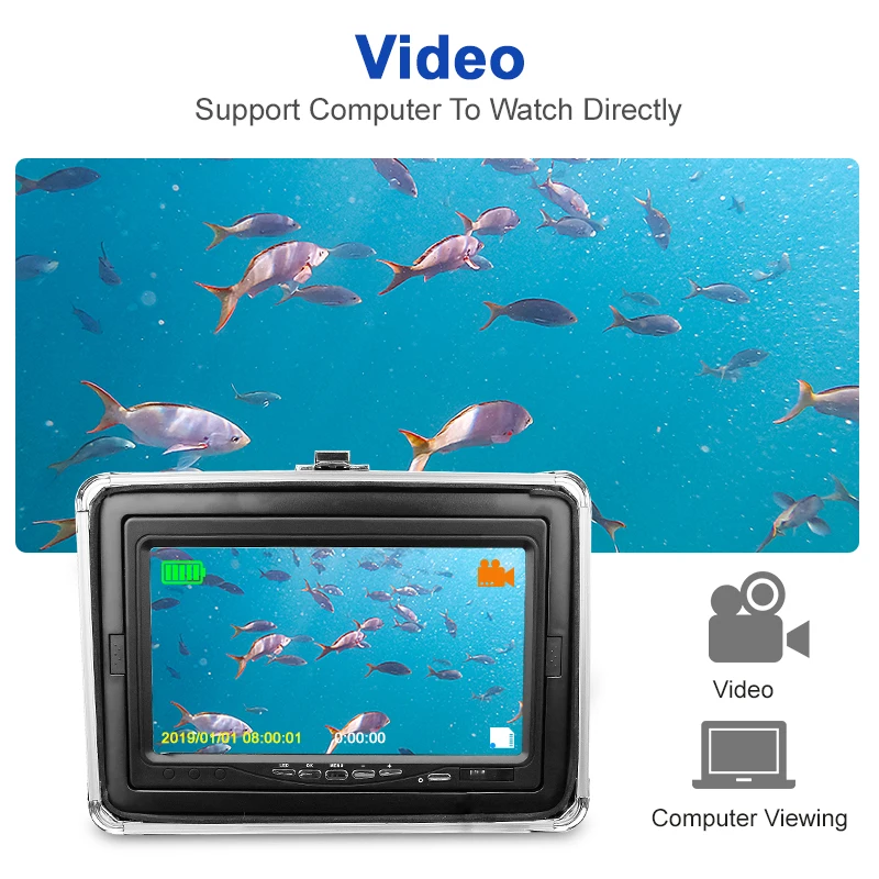 US $168.85 Fish Finder Underwater Fishing Camera Hd 1280720 Screen Ir Infrared Bright White Led Camera For Fishing Recording Function