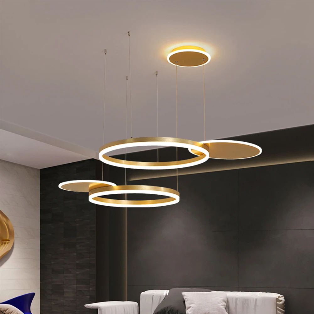 Modern Led Ring Chandelier Lighting With Remote Gold Dimmable Ceiling Pendant Light Acrylic Shades For Bedroom Living Room Chandeliers Aliexpress 