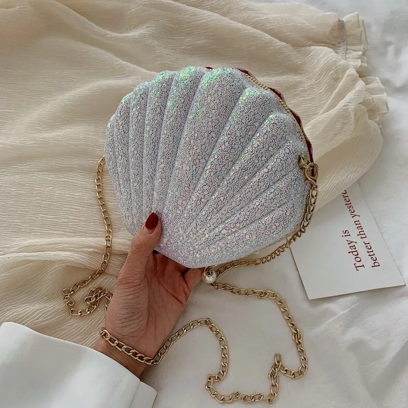 

New Arrival Bag Women's 2020 New Style Korean-style INS Versatile Chain Sequin Shell Bag Textured Crossbody Bag