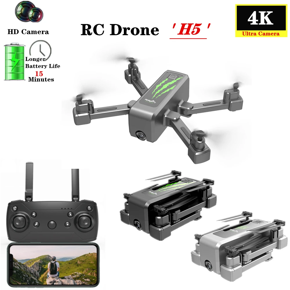 H5 Радиоуправляемый Дрон 4K HD ESC камера Wifi FPV оптический поток селфи Квадрокоптер с
