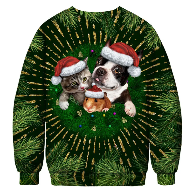 Унисекс, мужской и женский Уродливый Рождественский свитер для праздников, Санта, Рождество, забавный свитер с котом, осенне-зимняя Рождественская одежда