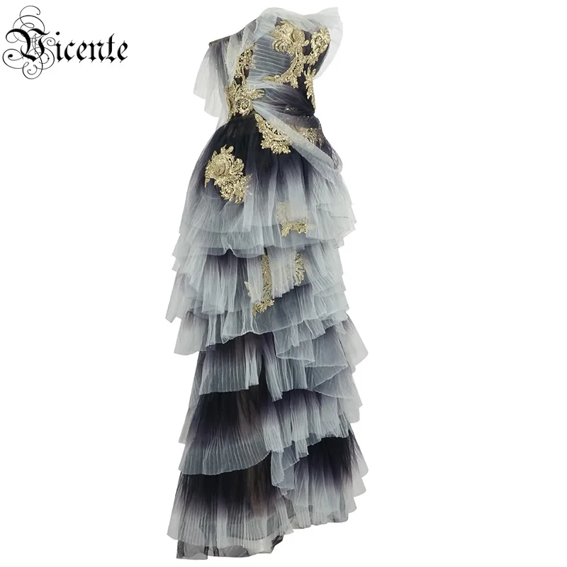 VC сетчатые каскадные оборки Vestidos сексуальные без бретелек Вечерние платья знаменитостей с аппликацией элегантные вечерние платья макси
