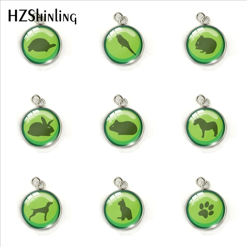 

New Arrival Pets Paw Print Glass Cabochon Round Pendants Charms Cute Animals Prints Stainless Steel Plated Pendants Gifts