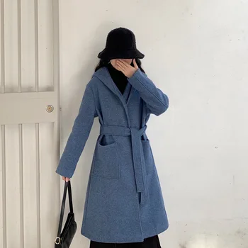 

Autumn Winter Plus Size Women Hooded Woolen Coat Fashion Slim X-long Wrap Coat Female Clothing Q1093