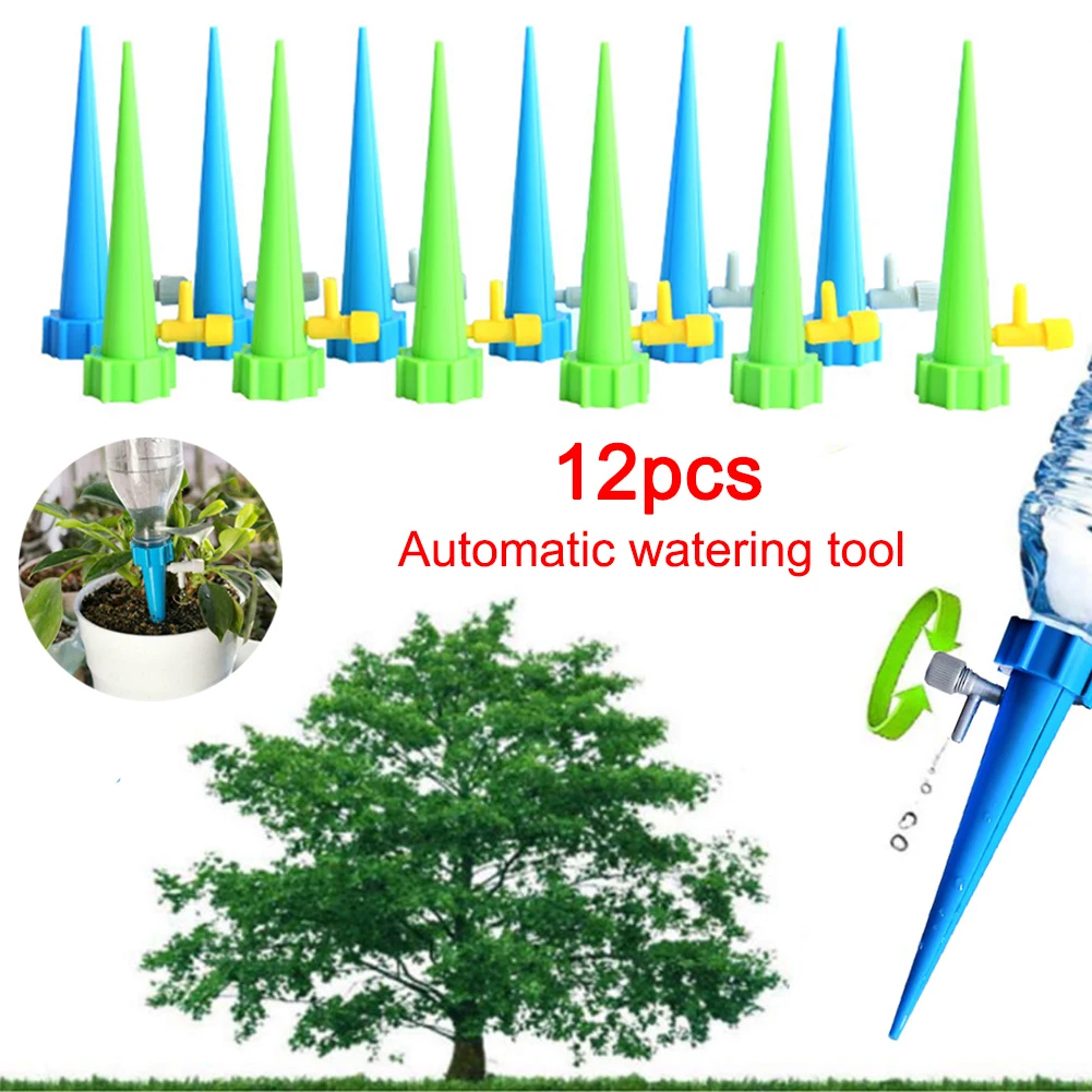 

12Pcs Watering Spikes Plant Waterer Self Device Adjustable Water Flow Drip Irrigation Devices Tool Blue+Green Auto Watering Tool
