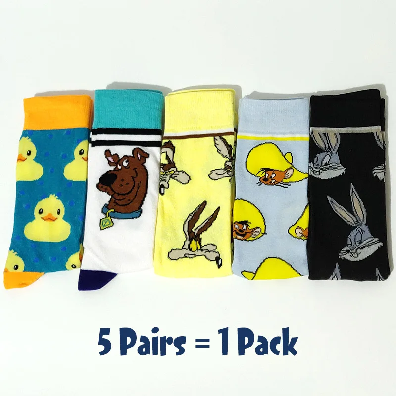 5 Pairs-2 5 пар/упак. с кроликом из мультфильма детские носки Повседневное в стиле «хип-хоп» творческий мягкие удобные Смешные новинки Для мужчин, хлопковые носки, Calcetines Hombre смешной - Цвет: 5 Pairs-2