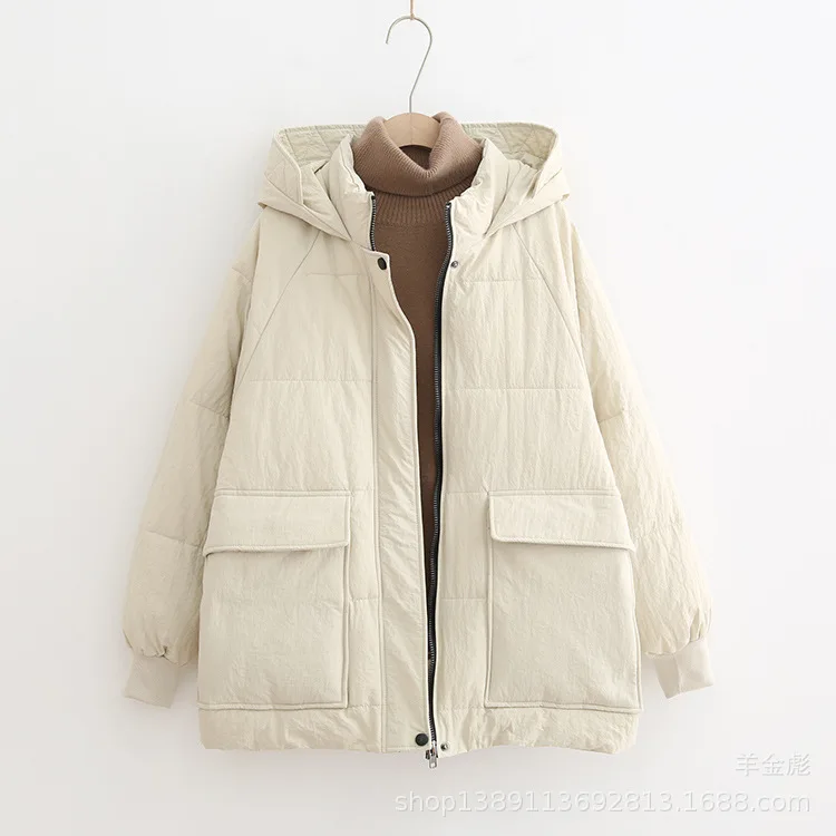 

18 Autumn And Winter New Style Simple Korean-style Boyfriend-Style Large Pocket Solid Color Loose-Fit Hooded Thick Cotton Overco
