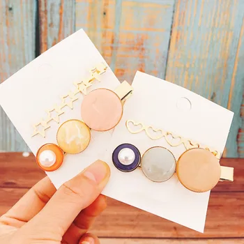 

2019 2 PCS Fashion Womens Hairpins Heart Star Circle Hairclip Hair Accessories