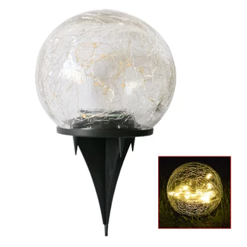 

Cracked Pattern Outdoor Garden Waterproof Plug In Ground Lawn Lamp Pathway Decor Night Light Solar Powered Glass Ball Shaped Led