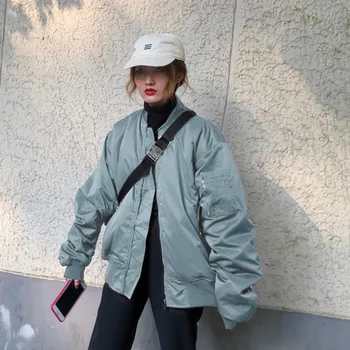 

Military Korean Women Jacket Thicken Blue Zipper Loose Casual Ladies Coat Long Sleeve Retro Spring Women Clothes Street MM60NJK