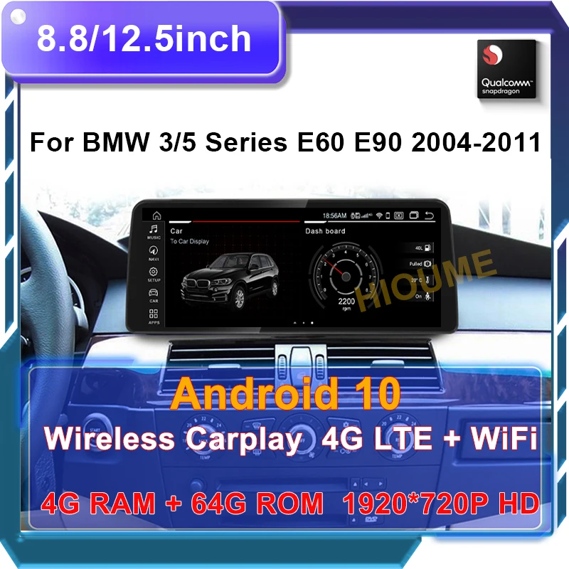 Автомобильный мультимедийный плеер 8 дюйма/12 5 дюйма Snapdragon Android 10 GPS для BMW series E60 E61