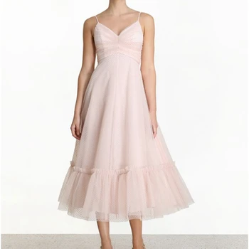 

pink spaghetti strap dress 2020 summer mesh dresses