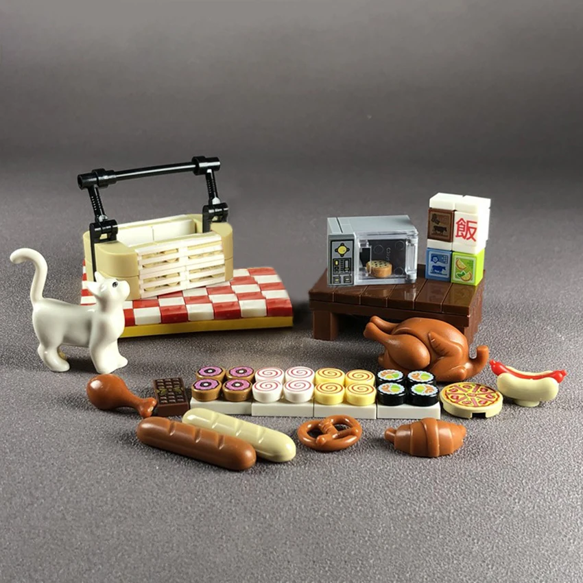 Block Roast Chicken Food Basket Mat Building Blocks Bricks Legoingly City Street View MOC Accessories DIY Kids Educational Toys (5)