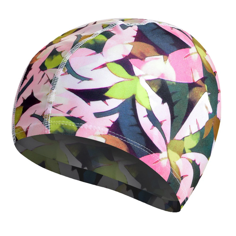 Sfit Men & Women Free Size Elastic Waterproof PU Swim Cap Fabric Protect Ears Long Hair Sports Swim Pool Hat Diving Swimming Cap