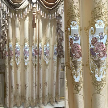 

High-end Chenille Hollow Rose Embroidered Curtains for Living Room Bedroom 70% Shading European style Luxury Window Tulle 526#4