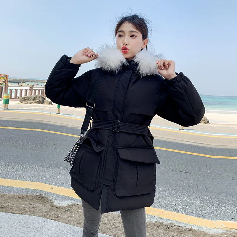 Повседневная Новинка, женская зимняя куртка с регулируемой талией, с хлопковой подкладкой, теплая, утолщенная, с большим меховым воротником, женские длинные пальто, пуховики