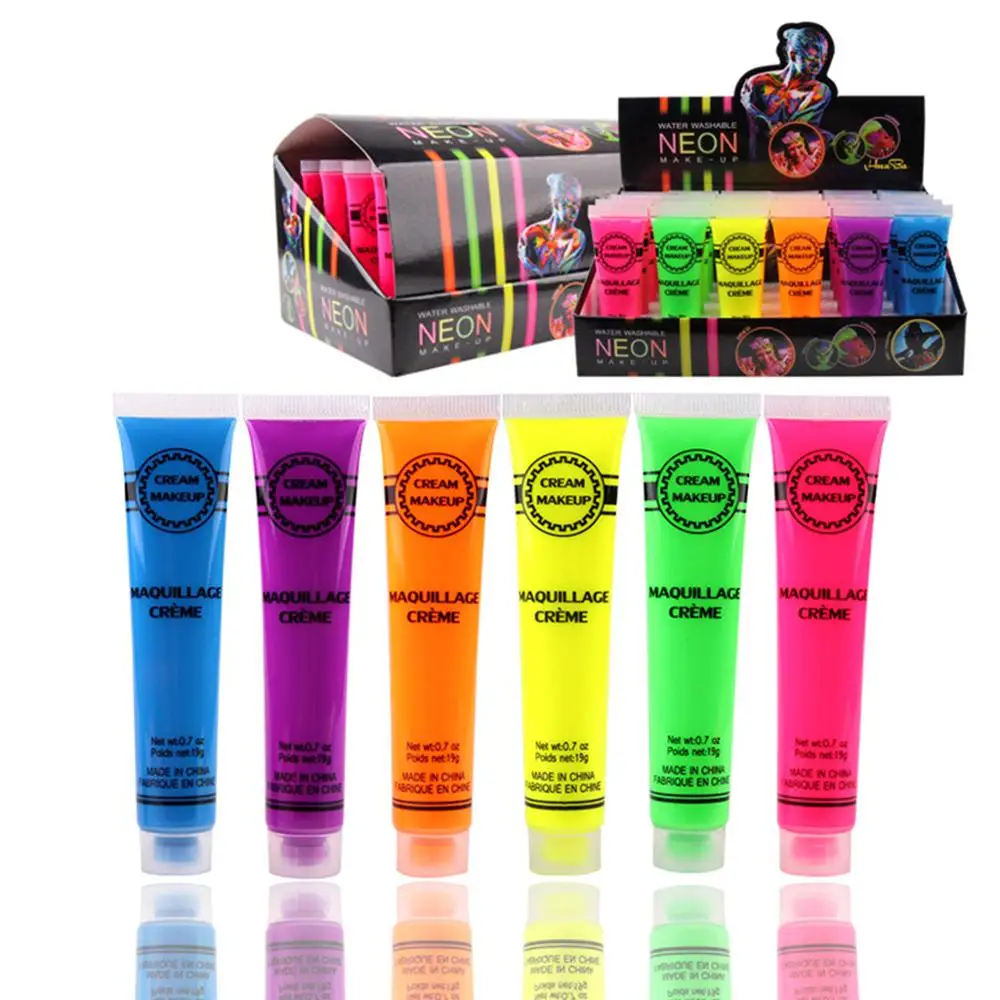 

6 Pcs Set Face & Body Paint Neon Glow in the Dark for Rave Festival Party