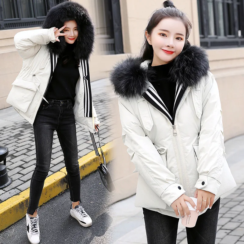 

Large Fur Collar down Feather Cotton-padded Clothes Women's Short 2018 Winter New Style Versatile Korean-style Cotton-padded Jac