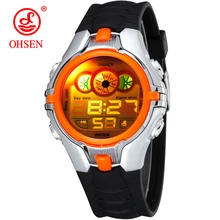 OHSEN Boys Kids Дети Кварцевые спортивные часы Будильник Дата хронографа Светодиодные задние фонари Водонепроницаемые наручные часы Студенческие часы