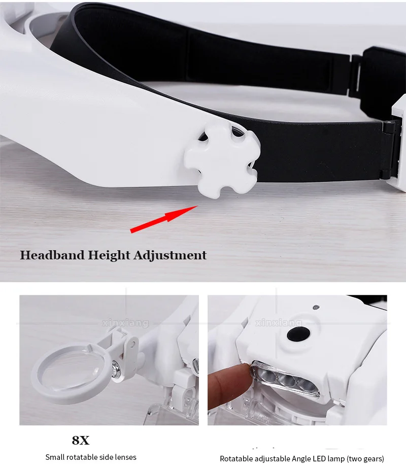 15 Multiples Headband Led Light Glasses Magnifier 3 LED Surgical Magnifying Glass with Light Eye Loupe Portable Reading Loupe