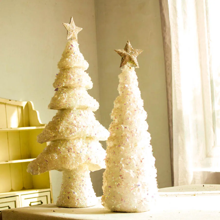 

20" 2019 Artifical Christmas Tree Decor White Snow Luxury Xmas Tree Home Decorations White Tree Table Decoration