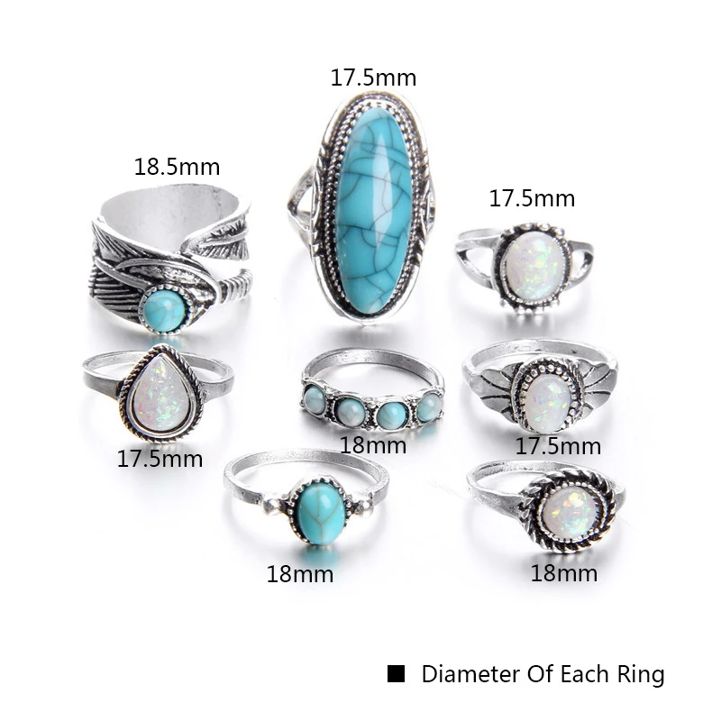 Женские кольца на кончик пальца в богемном стиле, набор для женщин, в стиле панк, из смолы, с кристаллами, с Лунной короной, с опалом, кольца на палец, в стиле бохо, свадебные украшения - Цвет основного камня: 28