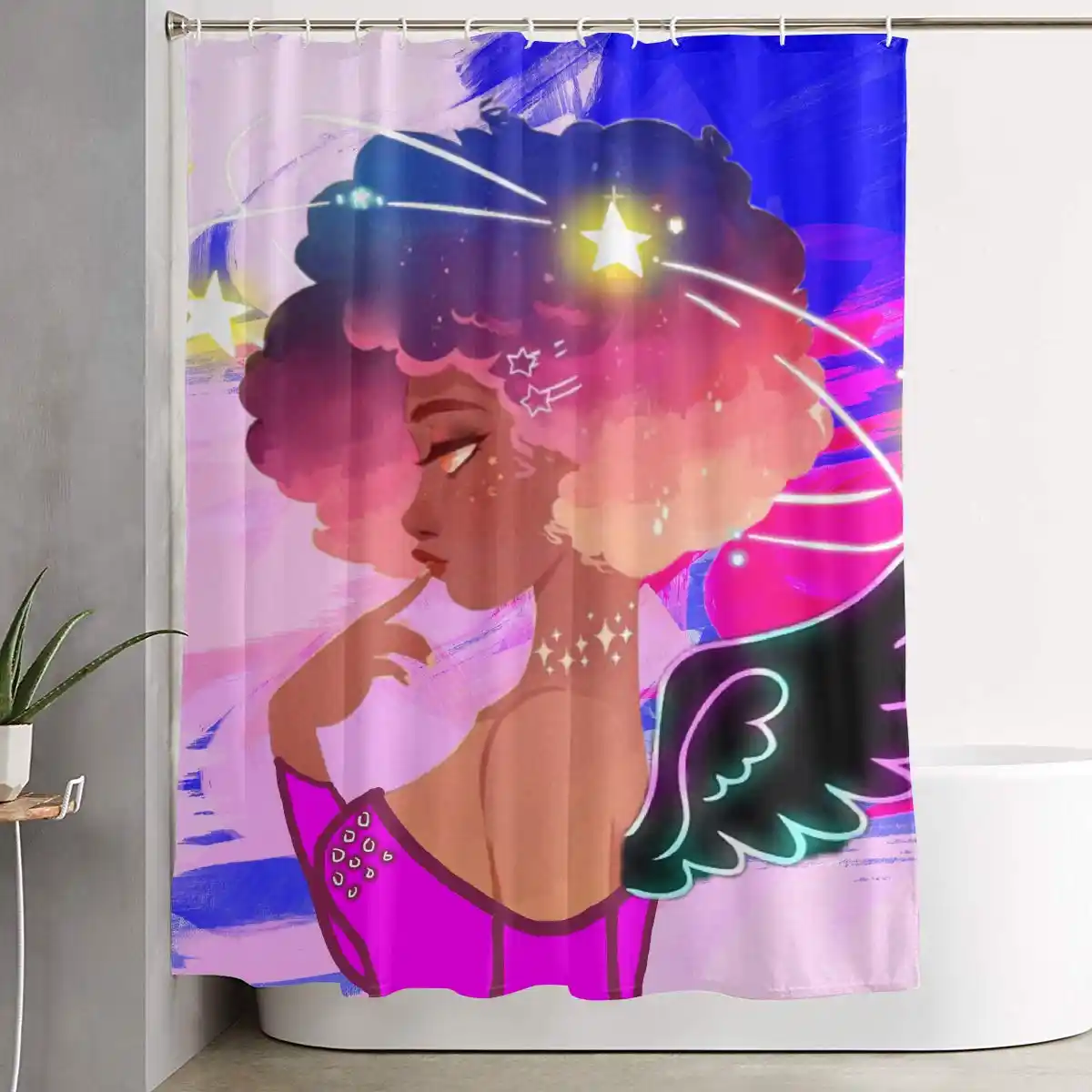 Pink Purple Afro Hair Girl Blue Themed Decor Decoration Bathroom Shower Curtain Shower Curtains Aliexpress