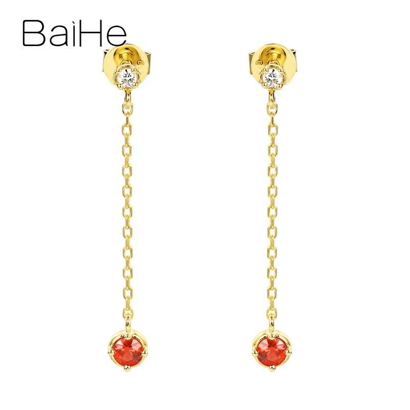 BAIHE, 18 карат, желтое золото, 0.24ct, натуральный рубин, 0.006ct, натуральные бриллианты, свадебные ювелирные изделия, Круглые рубиновые серьги-гвоздики