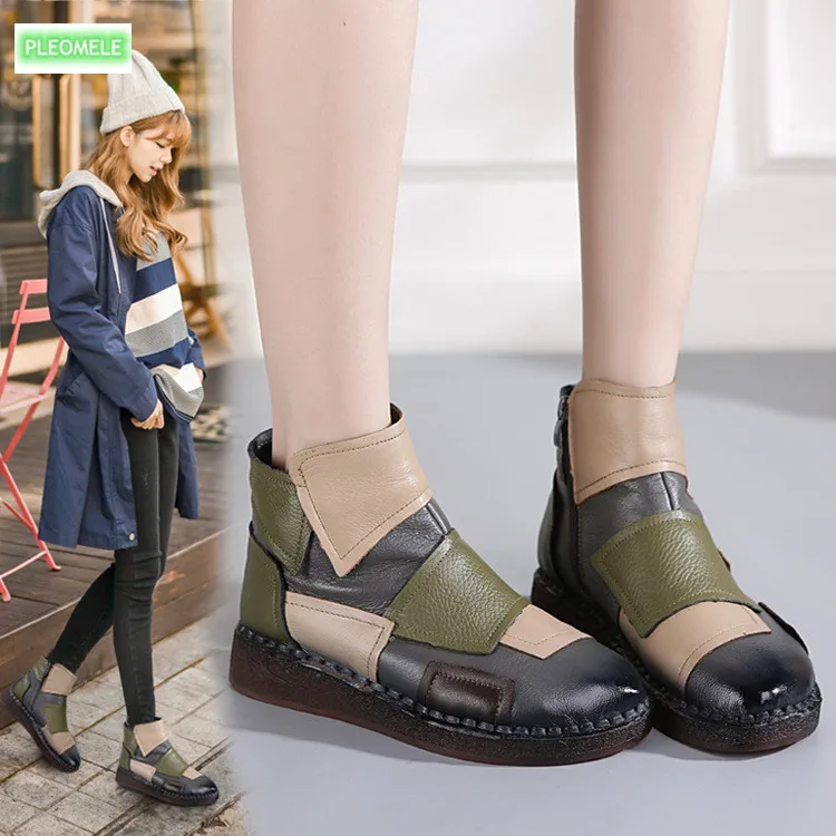 

Real leather New autumn and winter retro soft bottom comfortable women's boots handmade shoes stitching fashion