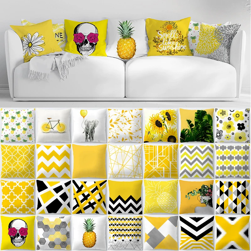 

Summer Pineapple Leaf Flower Print Customized Cushion Cover Geometry Yellow Skulls Throw Decorative Pillowcase 45x45 Home Decor