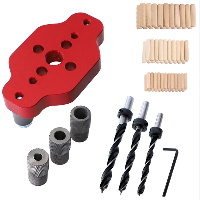 

6/8/10mm Wood Dowelling Self Centering Drill Guide Kit Hole Puncher Locator Jig Vertical Pocket Hole Jig for Woodworking Tools