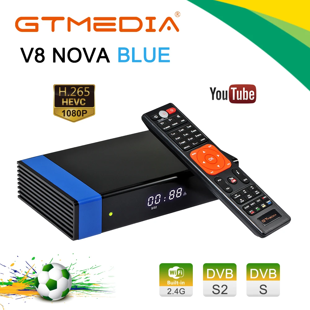 

Receptor GTMEDIA V8 Nova Blue Built-in WIFI powered by freesat v8 super DVB-S2 Support Ship From Brazil Warehouse HD TV Decoder