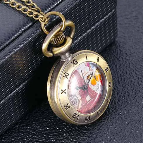 Small Quartz Pocket Watch Creative Red Paris Tower Design Creative Lovely Design Fashion Personality Bronze Gift for Women HB017